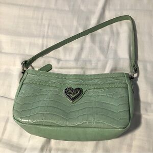 Green Crocodile-Embossed Shoulder Bag